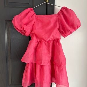 Pink Puff Sleeve Kids Dress